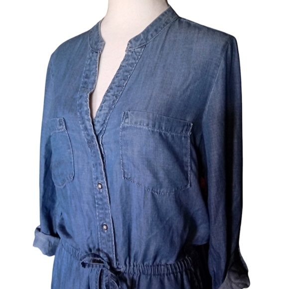 Banana Republic Button Up Midi Length Roll Tab Sleeve Chambray Shirt Dress Sz 8 - Picture 5 of 6